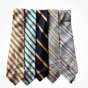 Elegant Striped Tie Set - Beige, Green, Black, Copper, Gray. Vintage. 100% Silk